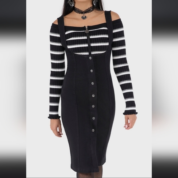 Killstar Dresses & Skirts - Killstar Black Midi Skirt with Button Detail